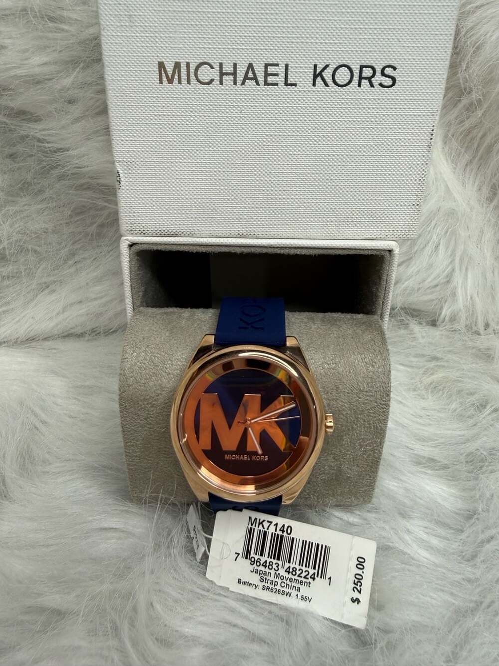 Michael Kors MK7140 Rose Gold-Tone and Blue Silicone Watch
